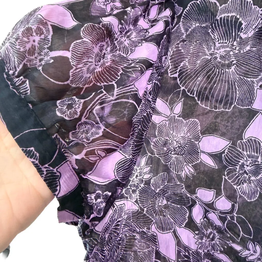 Sagharbor Black Lavender Floral Button Up Blouse Y2K Gilmore Girls Style Large - Image 4