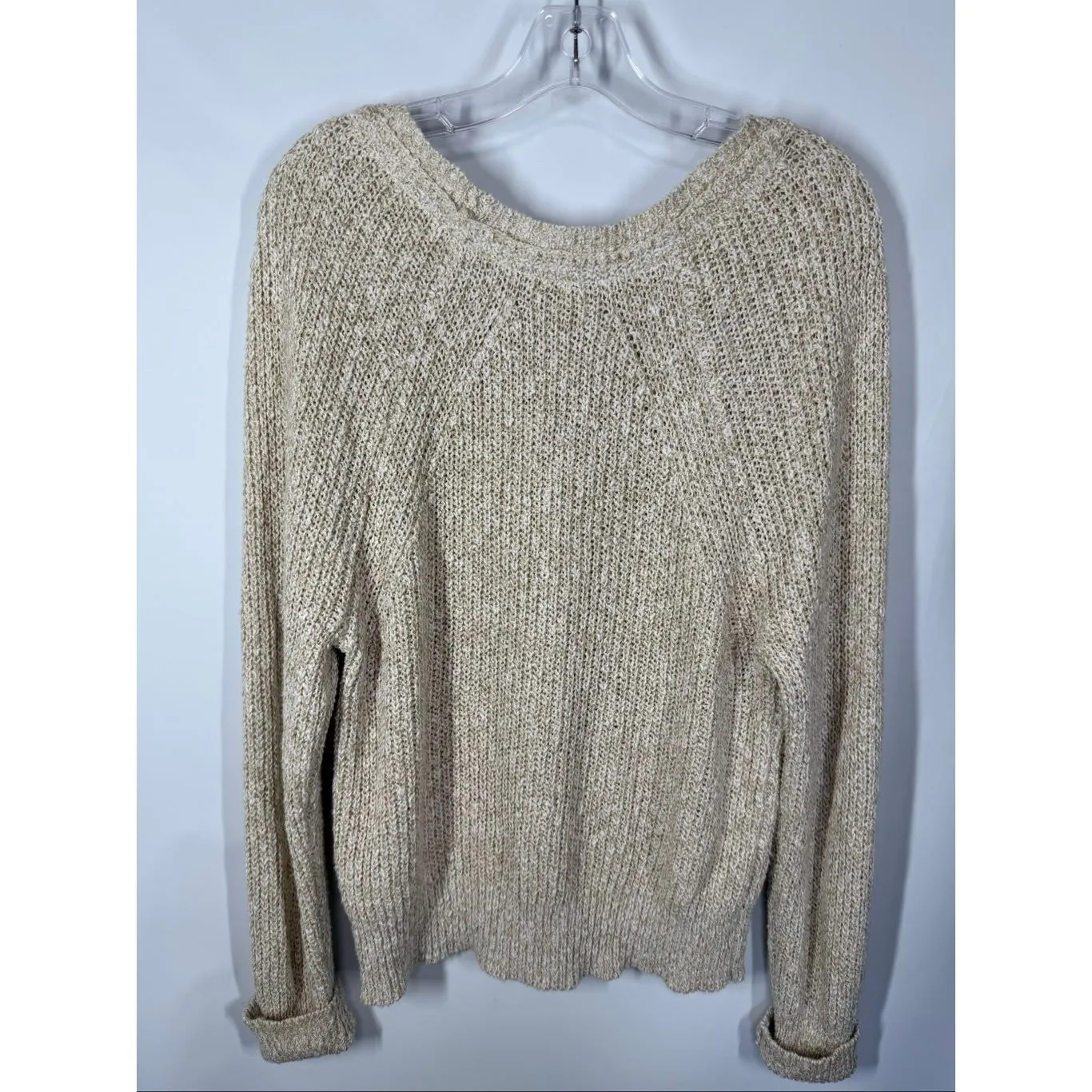 Free People Electric City Pullover sweater beige/oatmeal marled cotton linen ble - Image 7