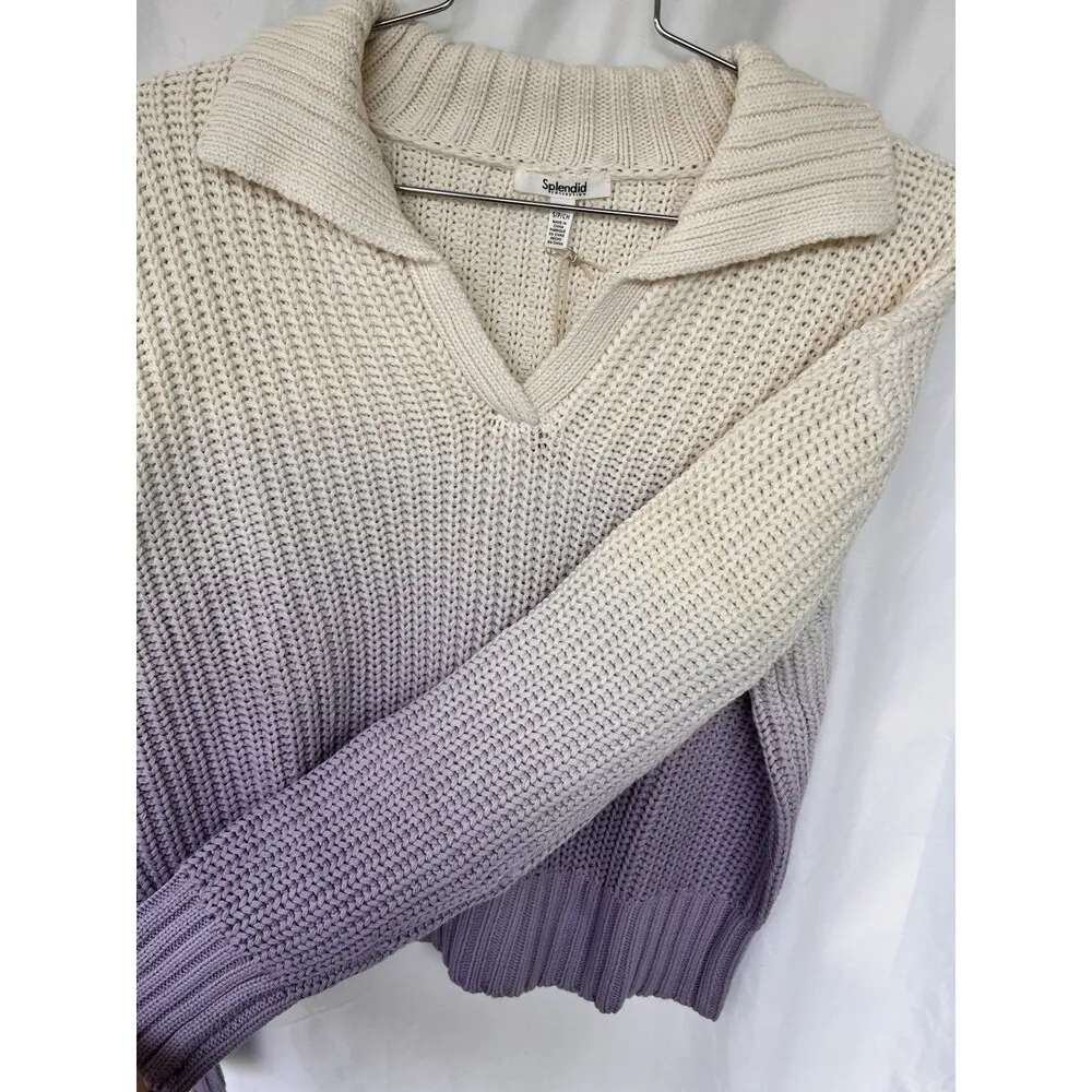 Splendid Raya Lavender Ombre Knit Polo Sweater Women’s Size Small V-Neck Thick - Image 6