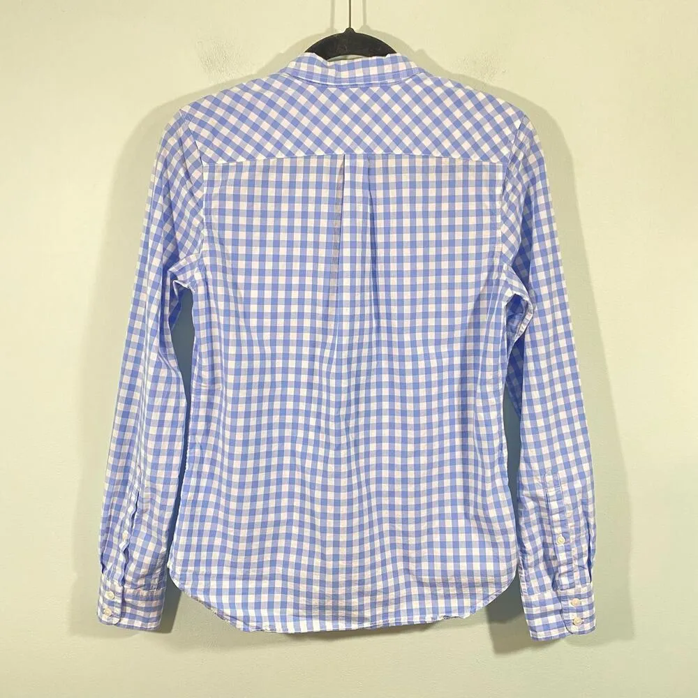 Untuckit Women's Blue & White Gingham Button Up Aria Long Sleeve Shirt Size 6 - Image 7