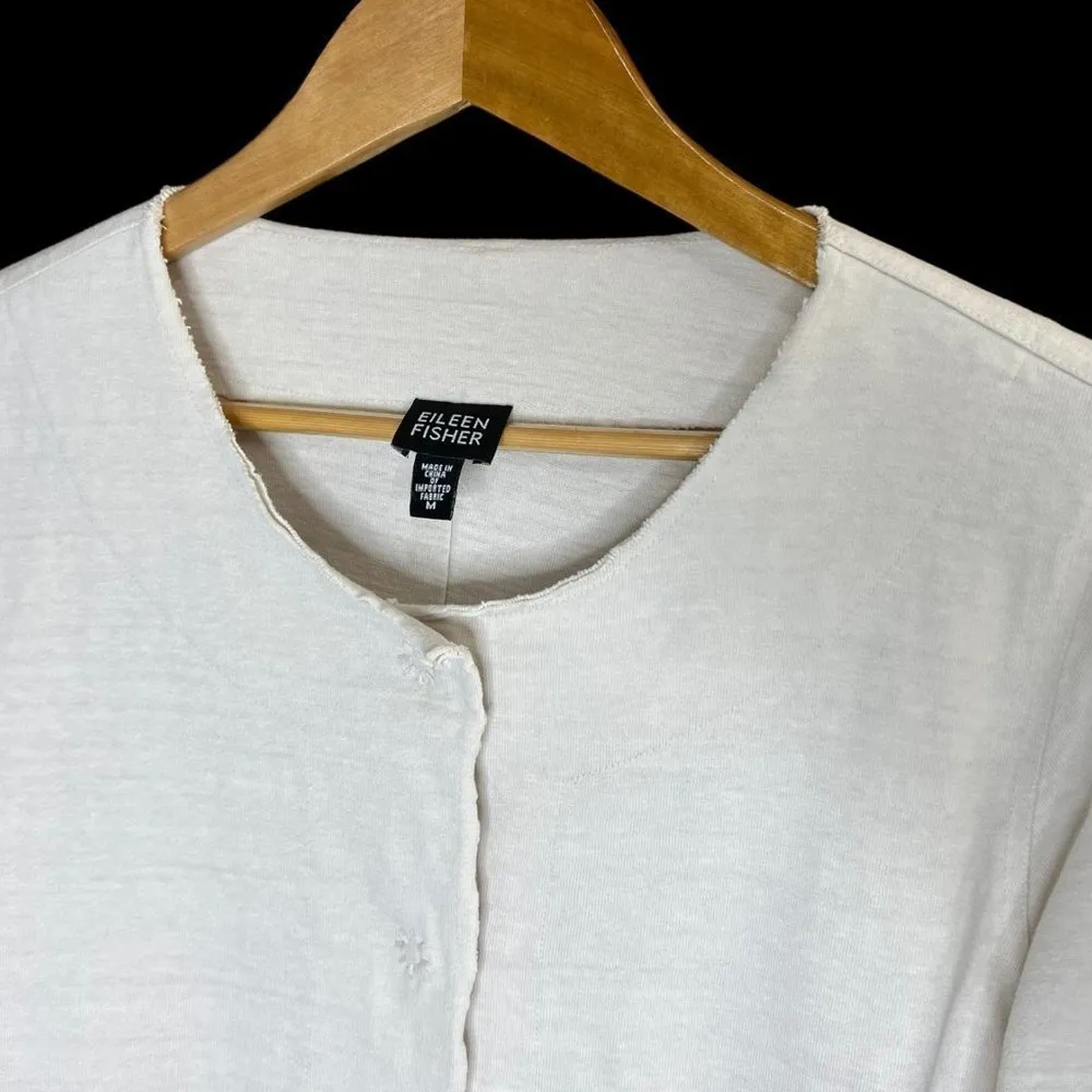 Eileen Fisher White Snap Up Colorless Jacket Cotton Size Medium - Image 7