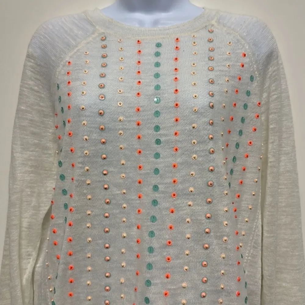 J.Crew Stacked Sequin linen White‎ Sweater size M - Image 5