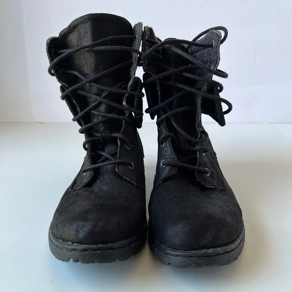 BOC Karel Combat Womens Boots Size 6M Black Stacked Heel Herringbone Z23400 - Image 3