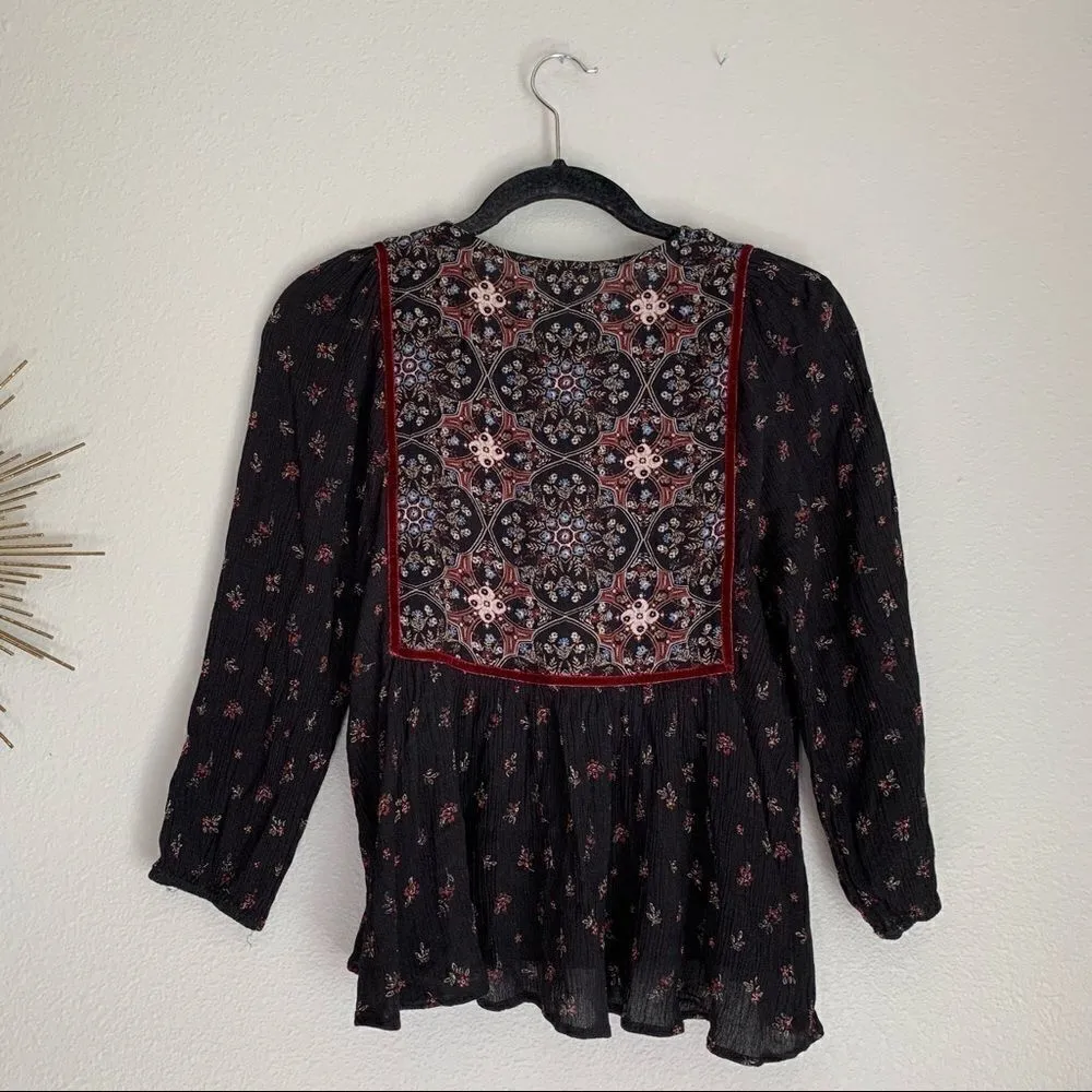 ✨ Hem & Thread Black Floral 3/4 Sleeves Top Small - Image 7
