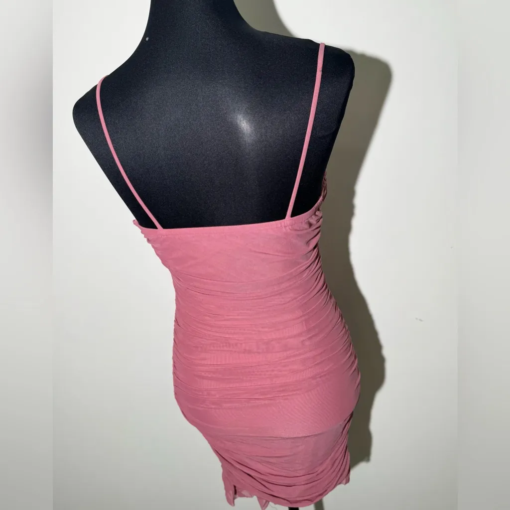 Mouska Ruched Bodycon Slip Dress – Mauve Pink size Large - Image 3
