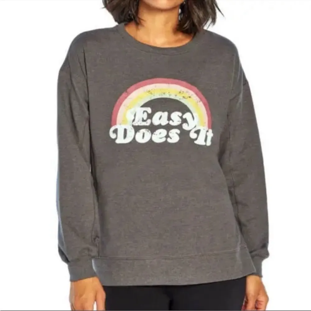 Wildfox NEW Easy Does It Rainbow Grey Graphic Sweatshirt Oversized Pullover XS - Image 2