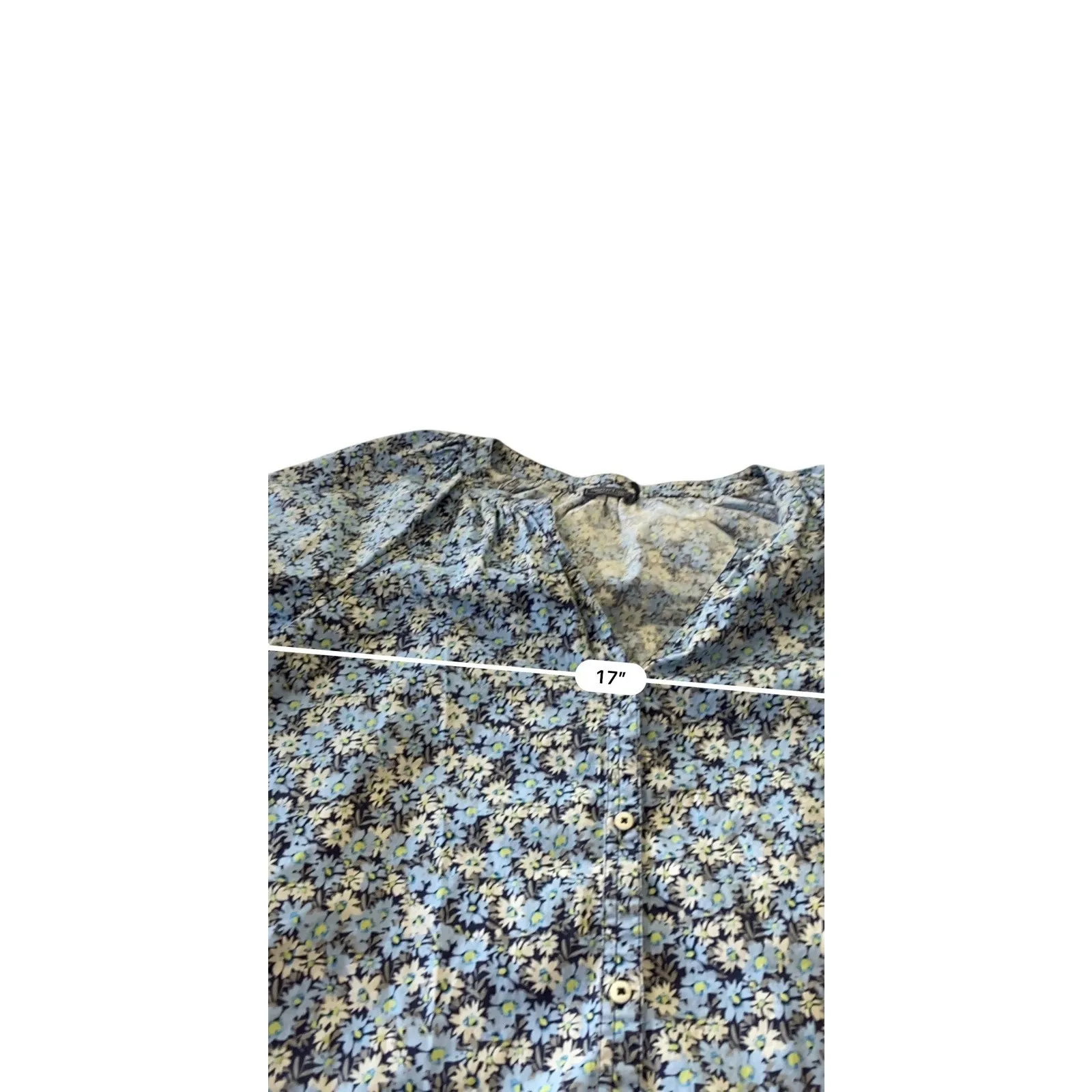 Vineyard Vines Puff Sleeve Button Front Top Size XS Floral Navy Split Neck - Image 6