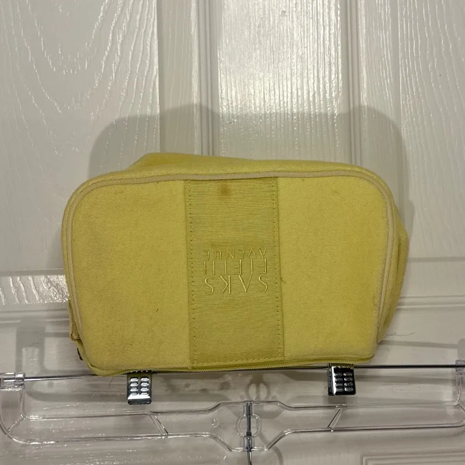 🤯4/$15 Saks Fifth Avenue Makeup Bag Yellow Terry Cloth Zip‎ Pouch Cosmetic - Image 3