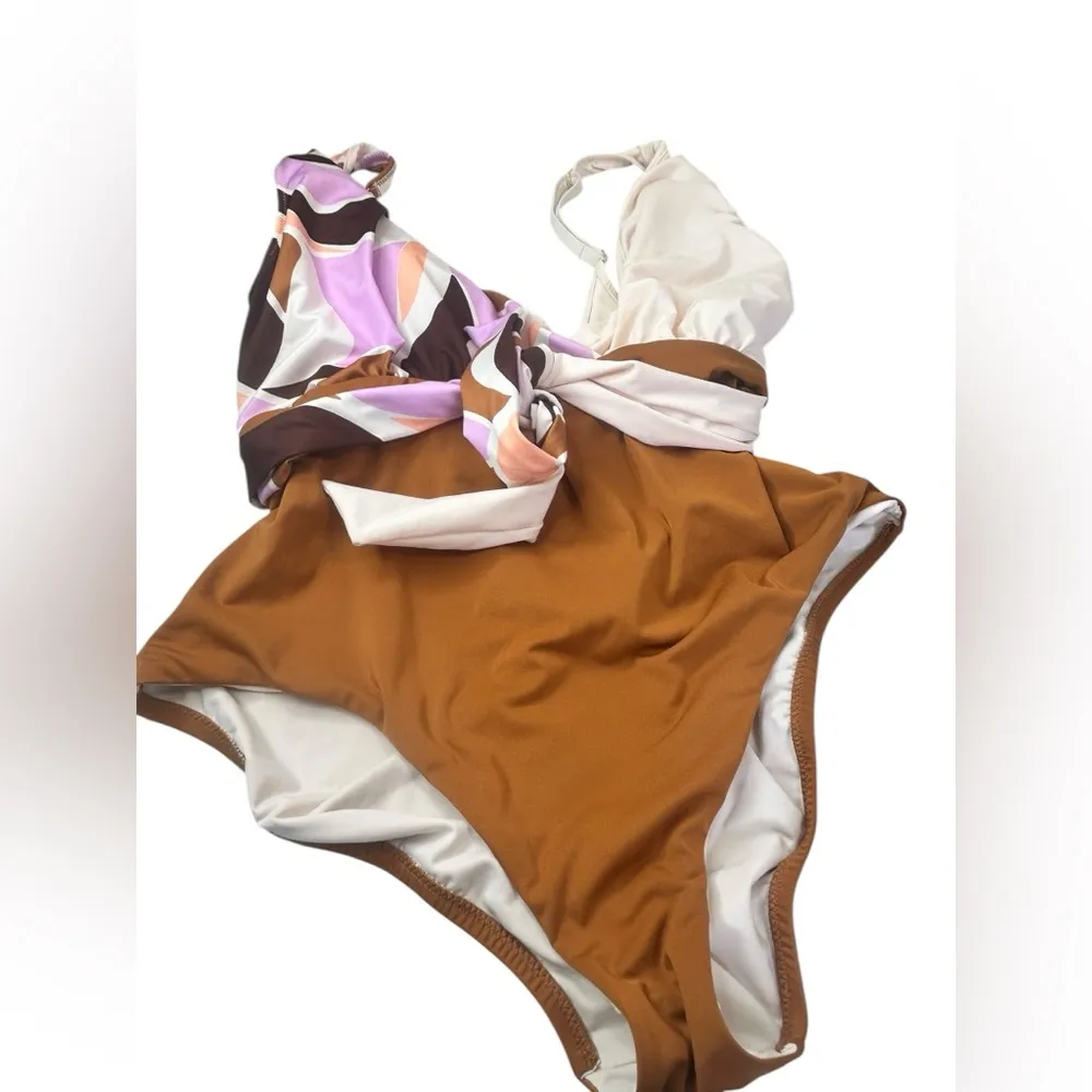 New Anthropologie Sanctuary Tie Front Plung One Piece Swimsuit X-Large - Image 3