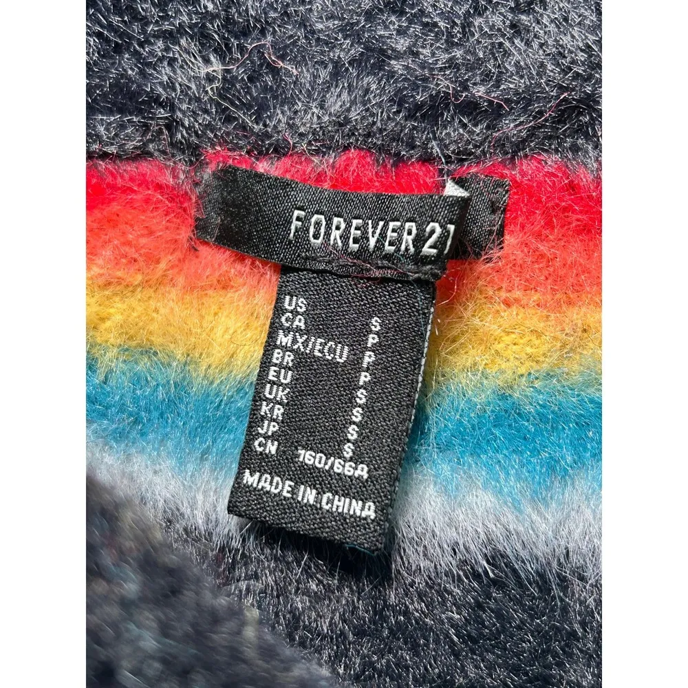 Forever 21 Black Striped Sweater Mini Skirt Rainbow Striped Fuzzy Pencil Skirt S - Image 2