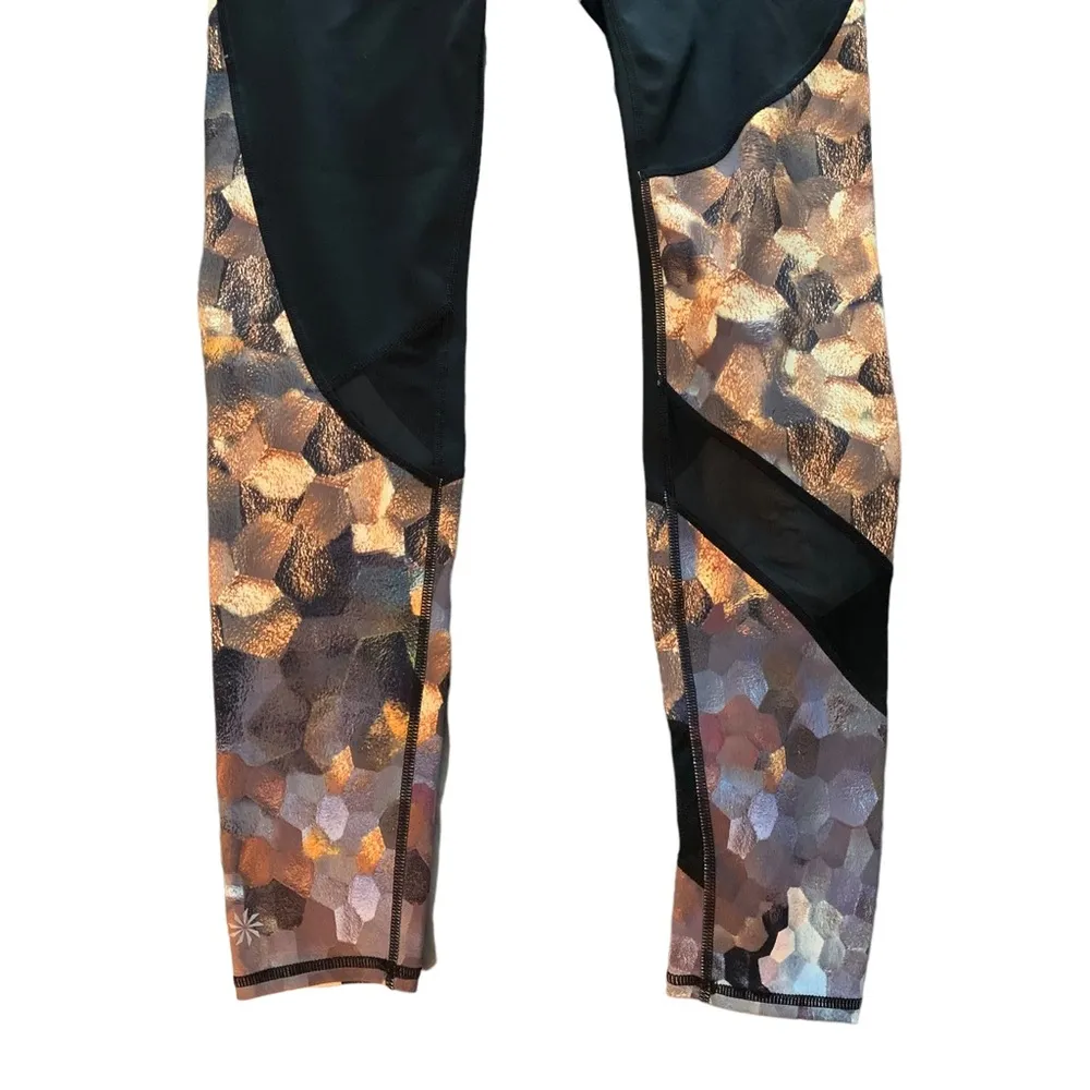 Athleta Sonar gold patterned asym black mesh inlay running training leggings - Image 10
