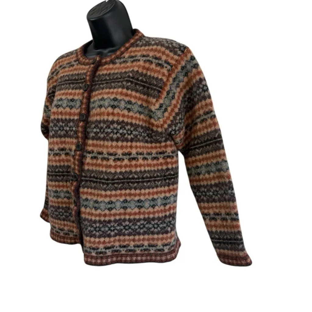 Vintage Gallagher Women’s Fair Isle Cardigan Sweater Shetland Size XS Wool Orange - Image 4