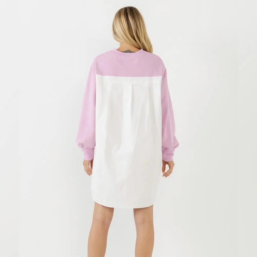 English Factory Oversized Pink V-neck Sweatshirt Poplin Dress Preppy - XS - Image 3