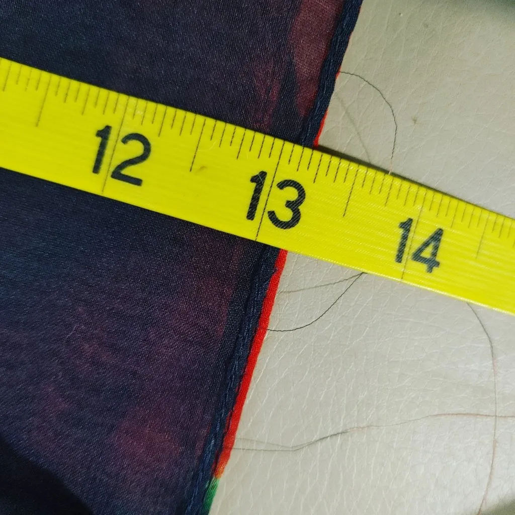 Floral Sheer Scarf Navy Vintage Red Green Flowers Rectangular 42 by 13 Inches - Image 3