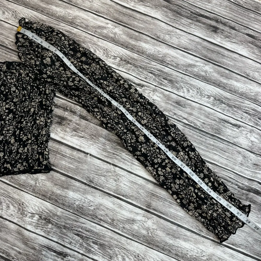 Socialite Women's Peasant Sleeve Blouse Top Black Tan Metallic Floral S SM M Med - Image 11