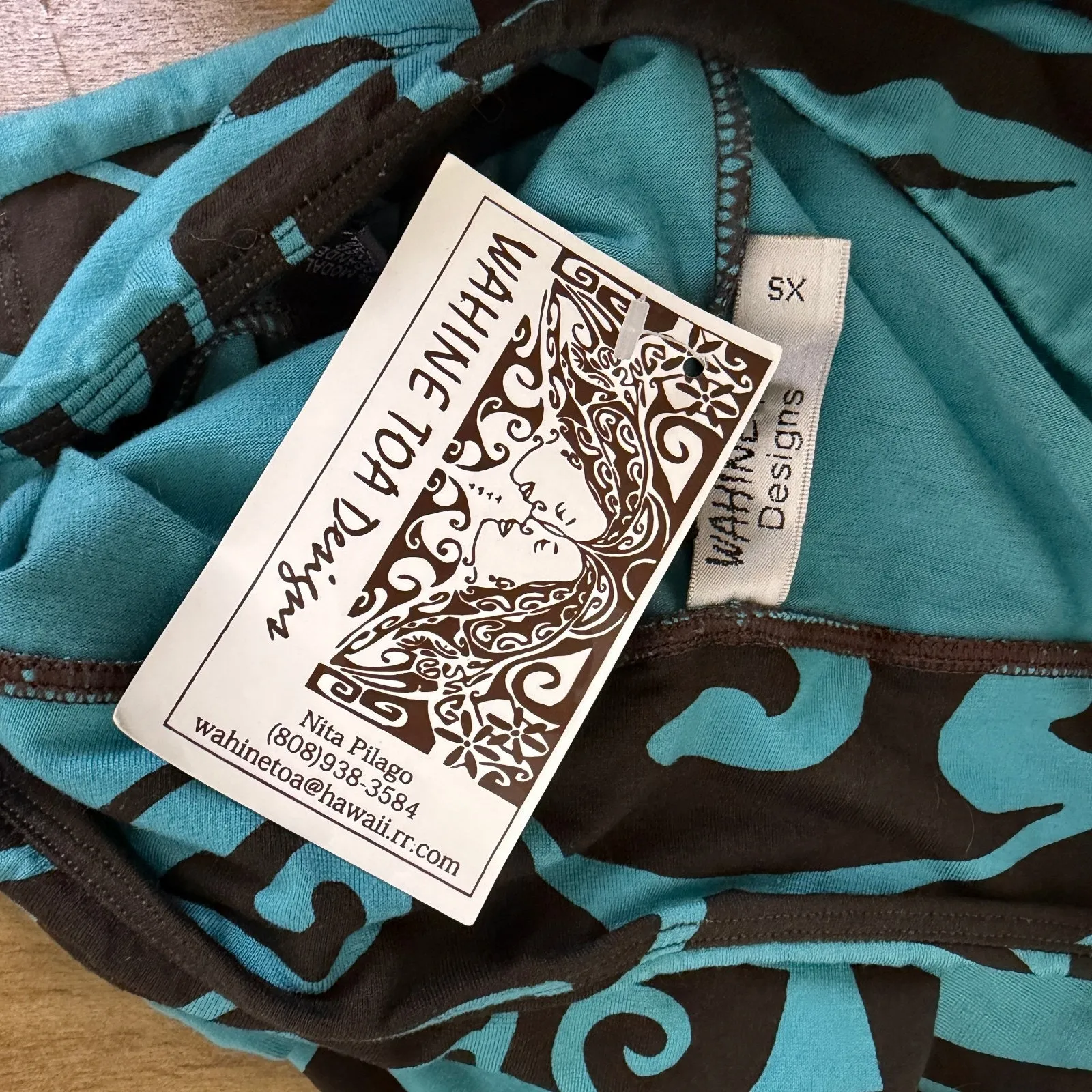 Wahine Toa Hawaiian Pants Womens XS Blue Black Floral Pull On Modal Legging - Image 9