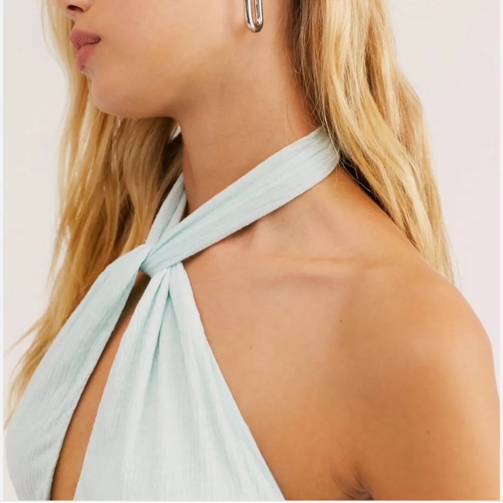 Free People Green Bonita Halter Textured Midi Dress Women’s Small Boho‎ Summer - Image 3