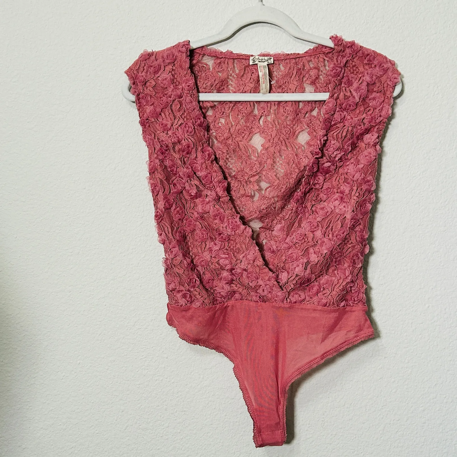 NEW Free People Intimately 2 Haute 2 Handle Pink Rosette Bodysuit Small Coquette - Image 10