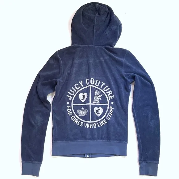 Juicy Couture S Vintage Terry Cloth Hoodie Full-Zip Track Sweat Jacket Y2K 2000s - Image 2