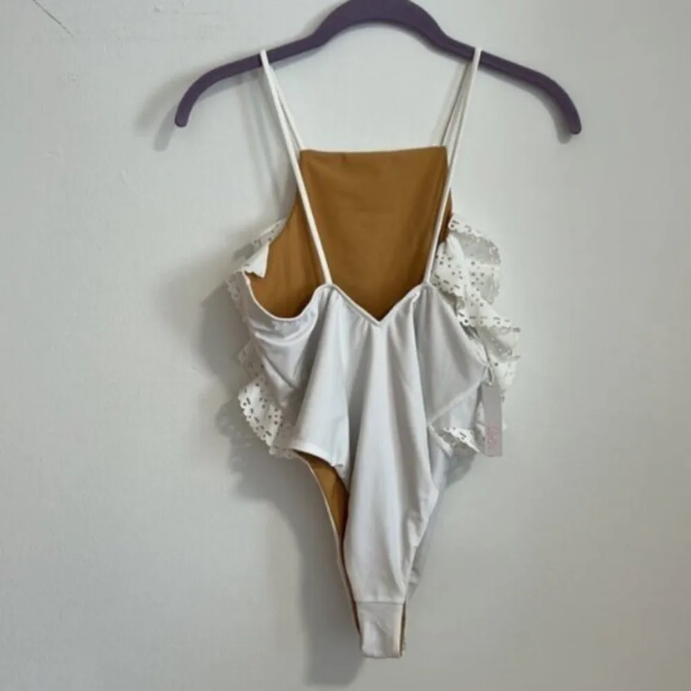 NWT Lolli Swim Laser Cut Ruffle Cheeky White One Piece Swimsuit Size M Size M - Image 3