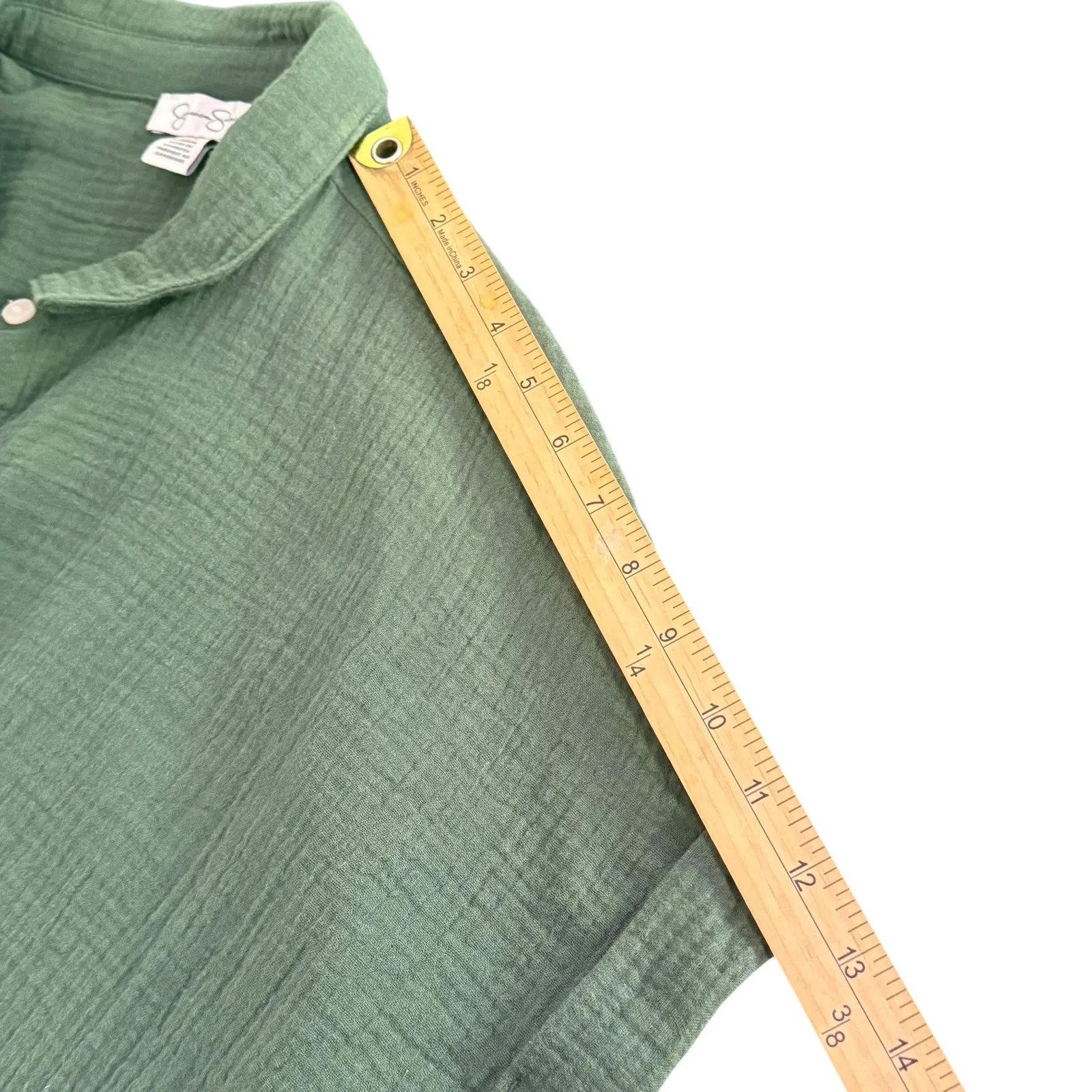 Jessica‎ Simpson Gauze Button Down Shirt Green Women Size L Minimalist Coastal - Image 9