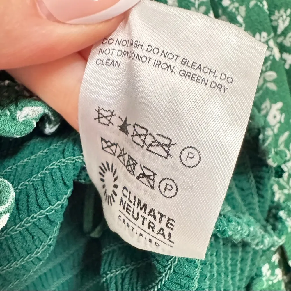 Reformation Green Ditsy Floral Smocked Blouse Womens M Summer Sheer Sleeve Boho - Image 7