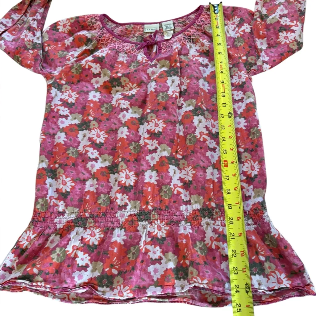 LL Bean Pink Floral Blouse Cotton Boho Cottage Womens Size Medium - Image 10