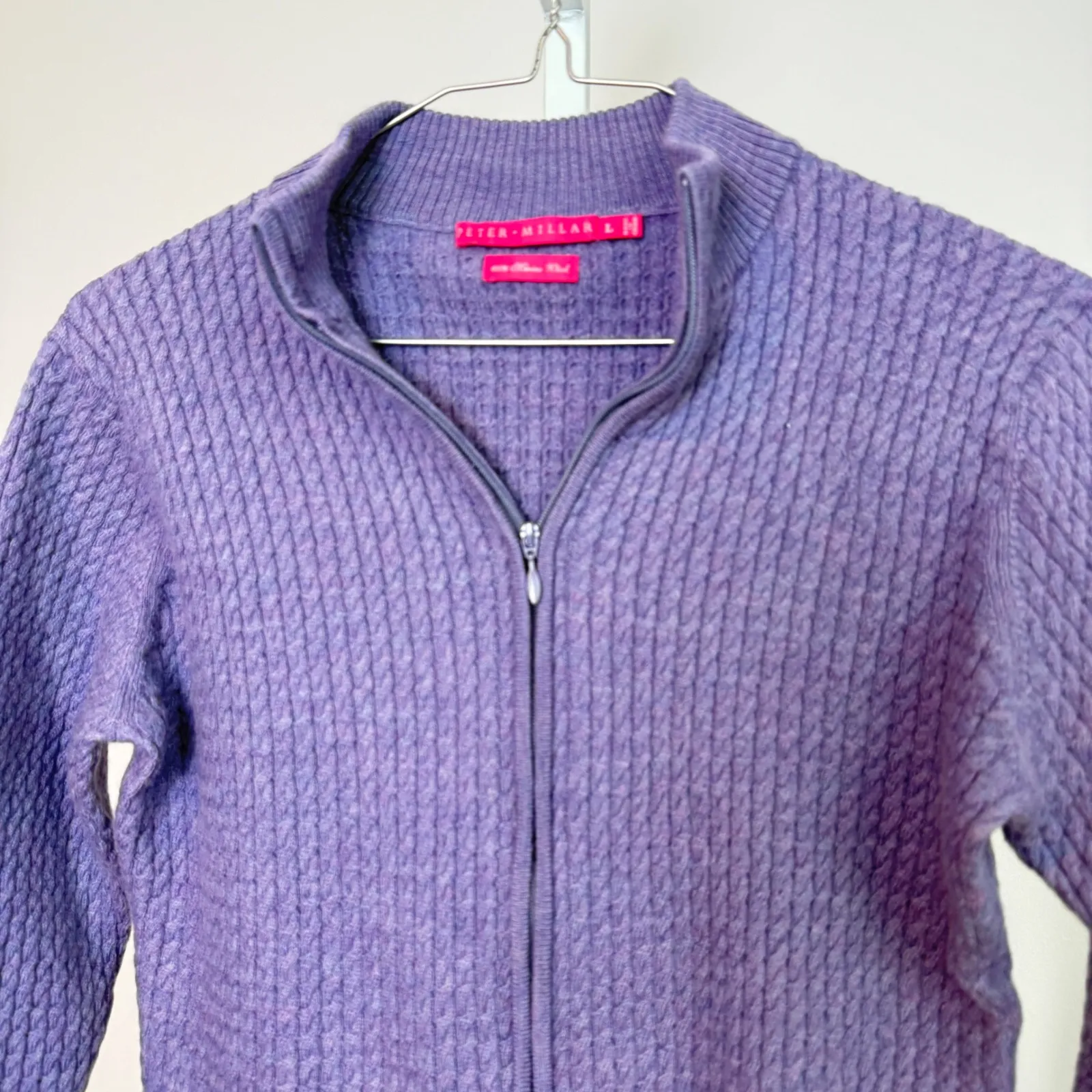 Peter Millar Women's Zip Front Cable Knit Merino Wool Sweater Jacket Cardigan L - Image 2