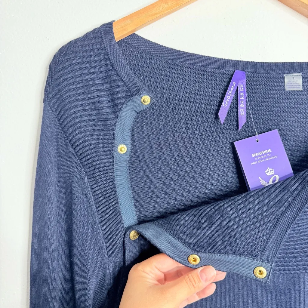 NWT Seraphine Navy Eloise Knitted Rib Nursing Dress Long Sleeves Stretch Size 12 Blue - Image 7
