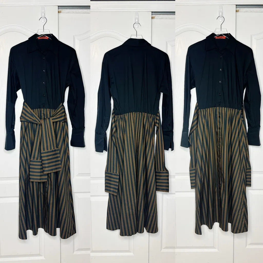 Simon Miller Inna Poplin Maxi Shirt Dress Black Brown Stripe Size Small - Image 6