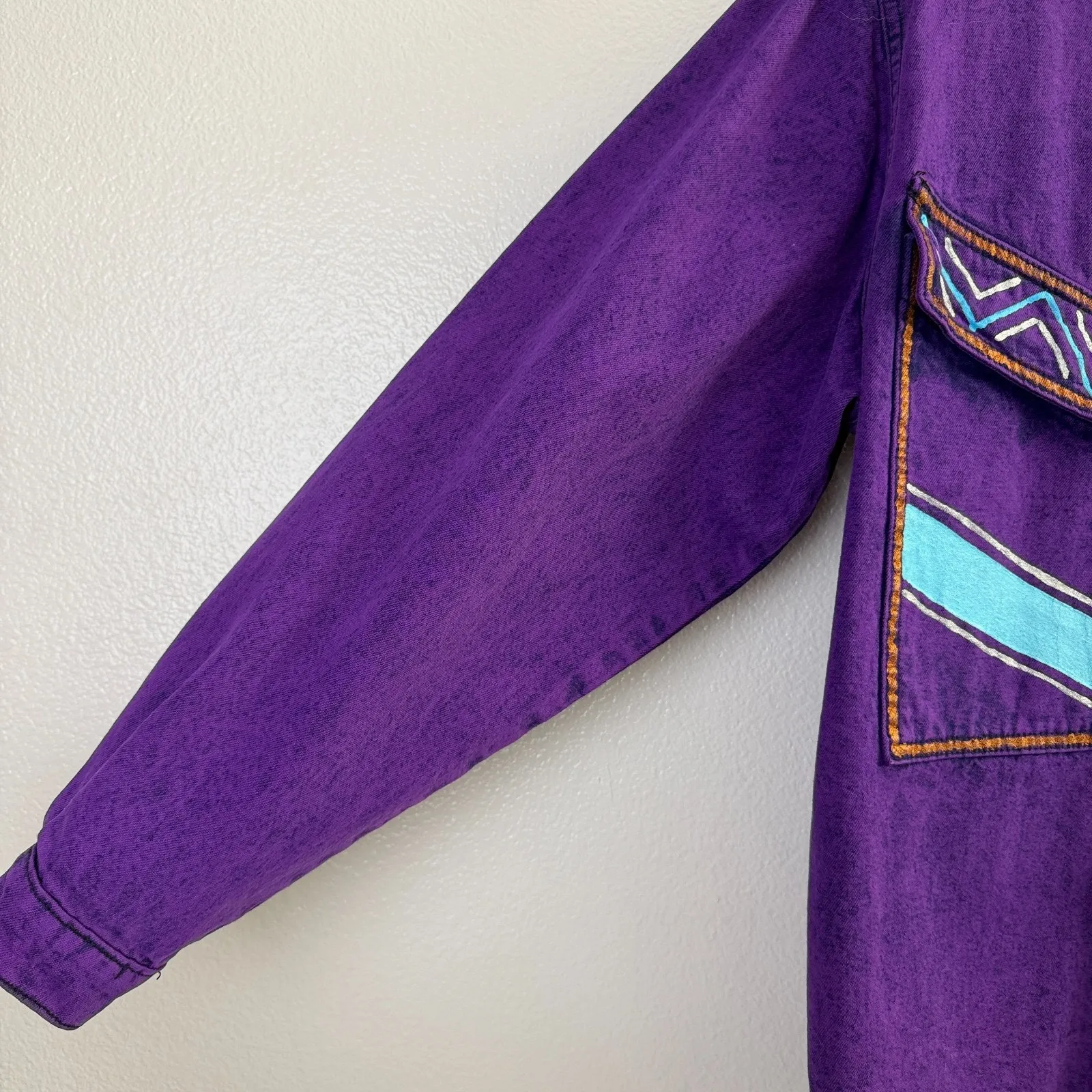 Vtg Sylvia Ann Jacket Womens Medium Purple Western Jean Feathers Dream Catcher - Image 5