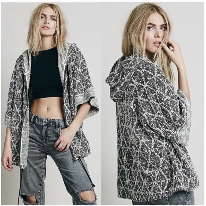 FREE PEOPLE | Santa Fe Kimono Hoodie 3/4 Sleeve Full Zip Jacket Oversized | XL - Image 2