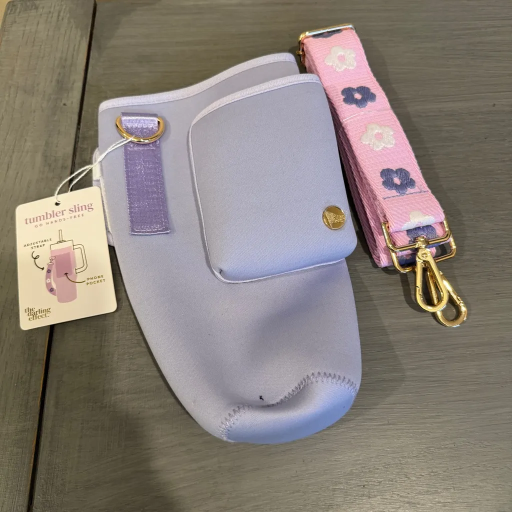 Lavender Tumbler Sling with Floral Strap new with tags periwinkle phone holder Purple - Image 2
