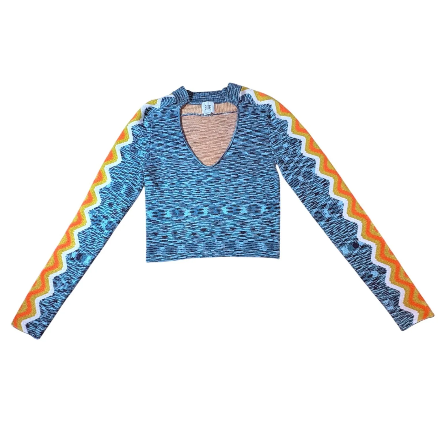 BDG Urban Outfitters Cropped Knit Sweater Top Zigzag Sleeve Retro Y2K women's M - Image 3