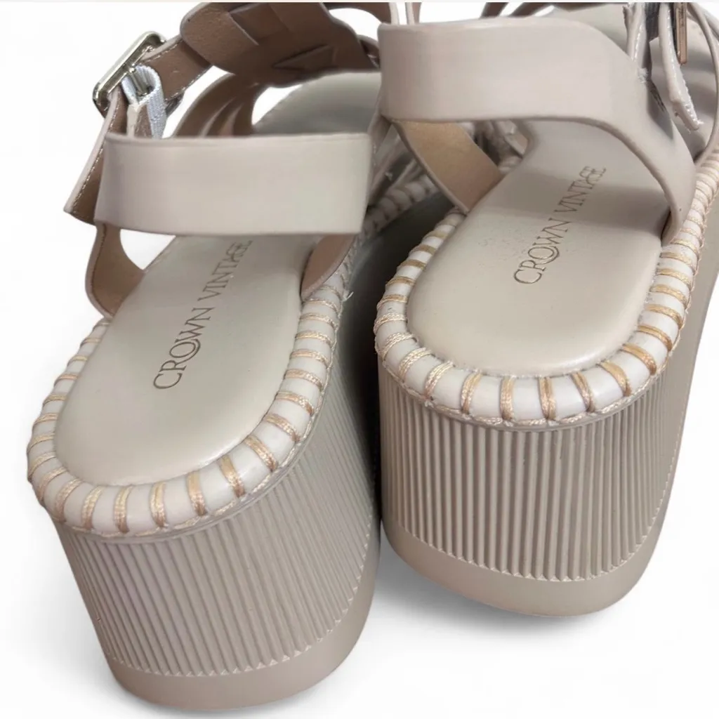 Crown Vintage Gracen Fisherman Wedge Sandals Women’s 8.5 Pearly Beige Platform - Image 5