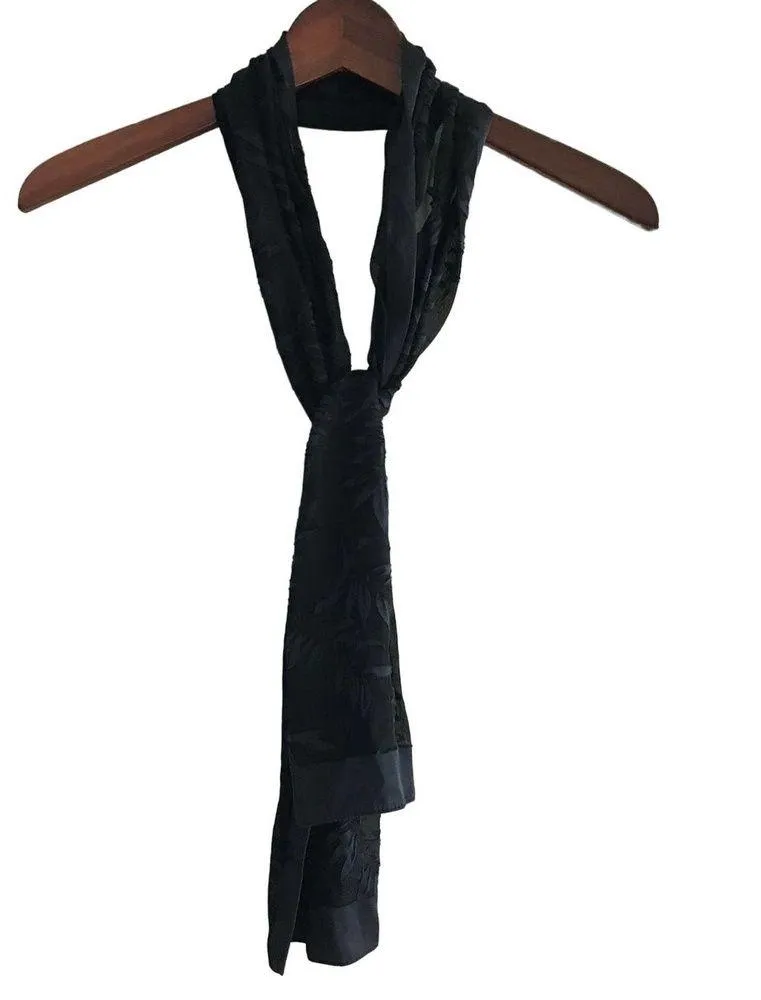 Vintage Black Leaf Large Scarf, Vintage Wrap, Extra Long Rectangular Scarf - Image 5