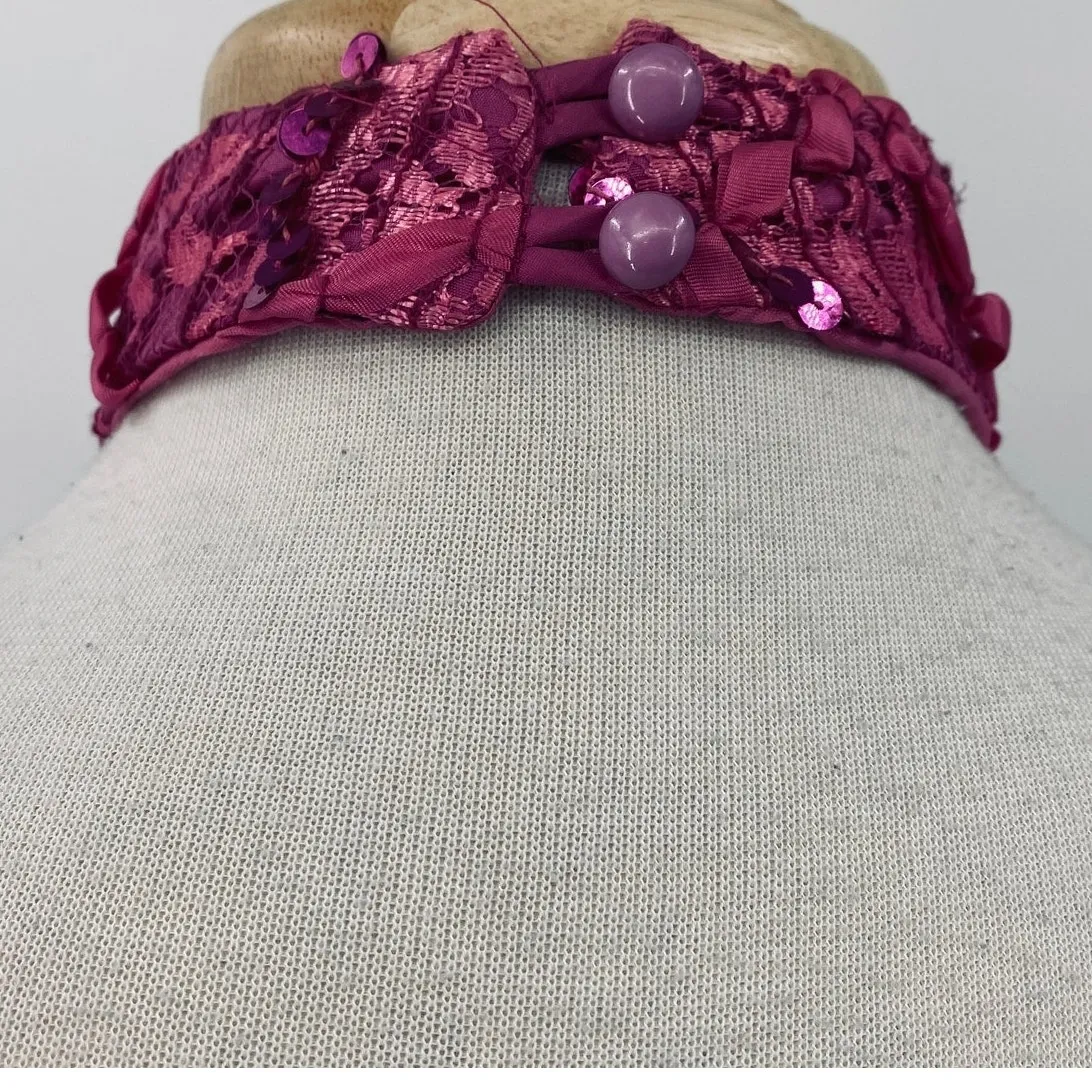 Vintage 80s Halter Fit & Flare Cocktail Dress Sequin Bodice Rosette Hot Pink 6 - Image 10