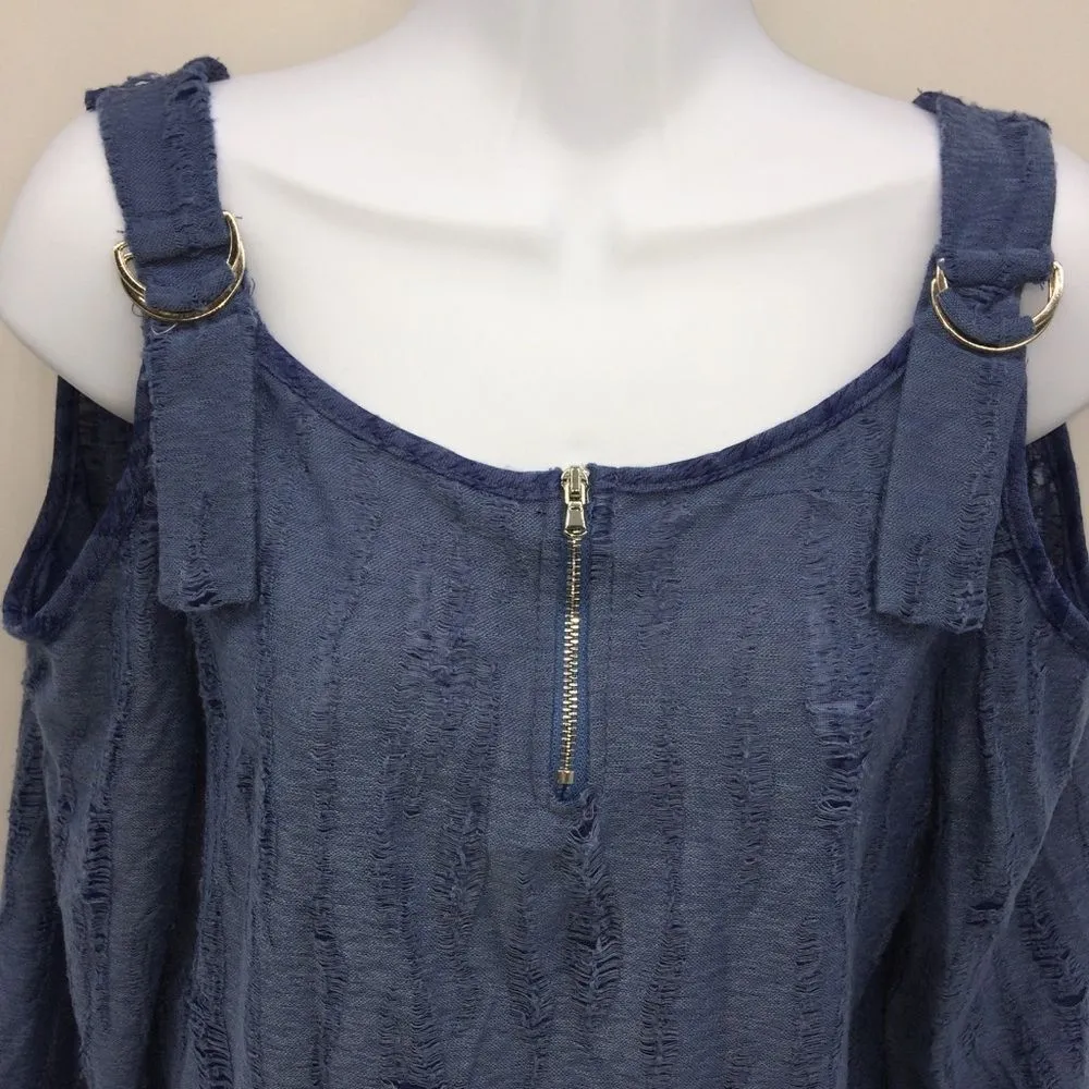 Zoe Women's Cold Shoulder 3/4 Sleeves Top w/Silver Zipper/D - Image 5