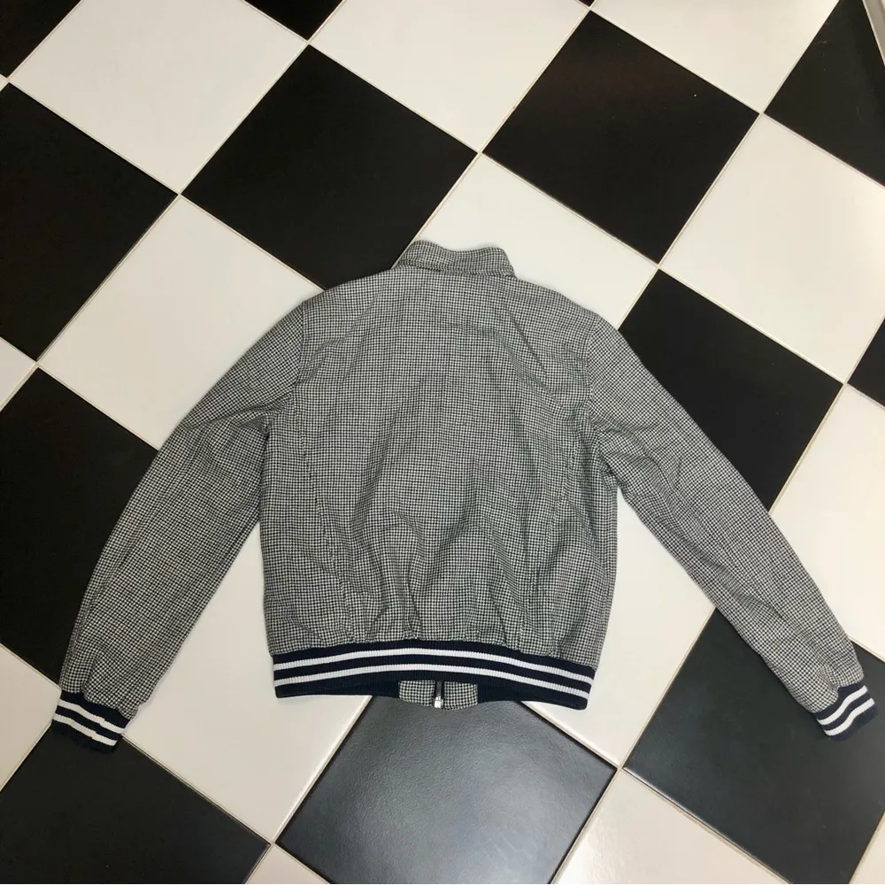 Trafaluc Houndstooth Bomber Jacket Ribbed Retro Academia Black White Moto L - Image 7