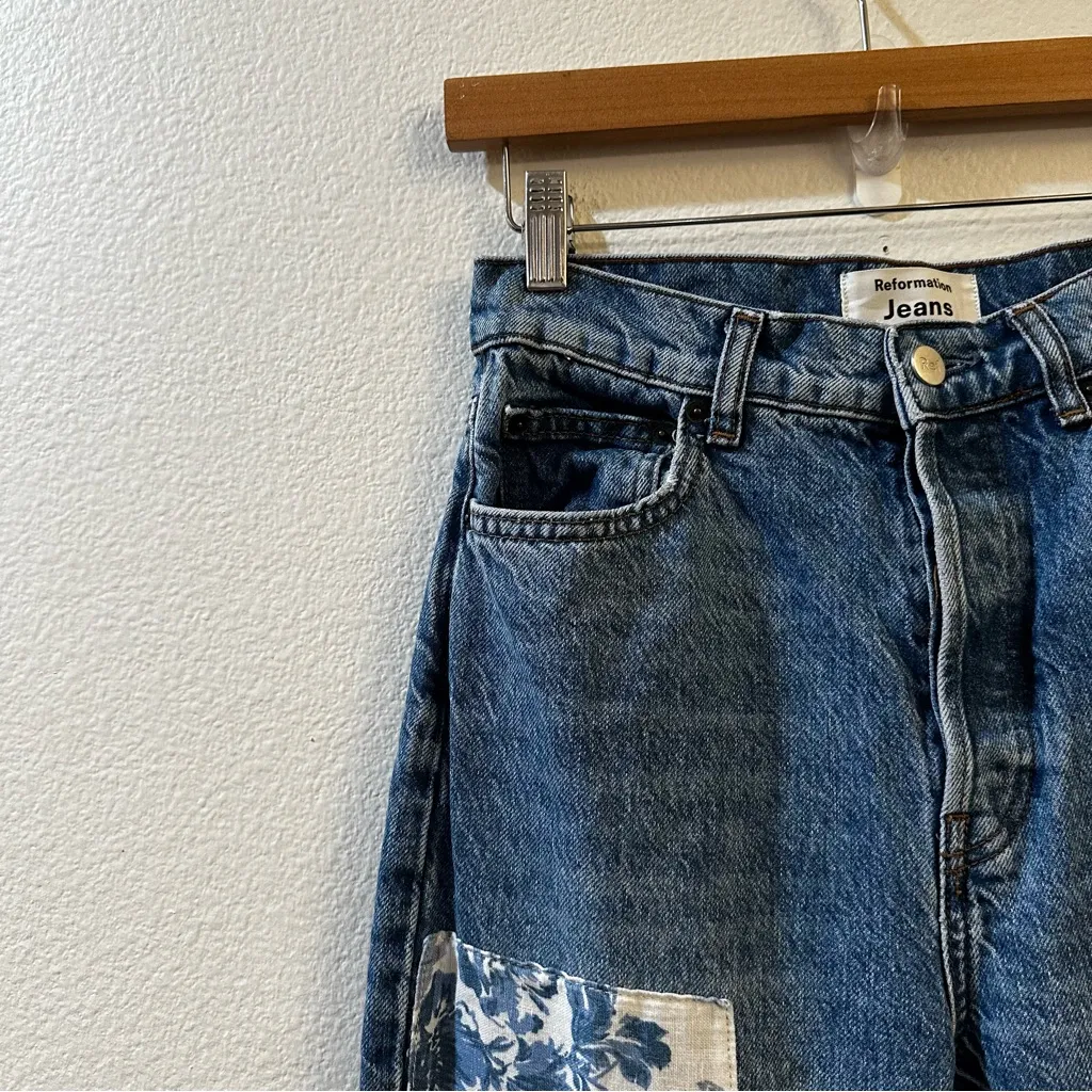 Reformation Cynthia Linen Patch High Rise Jeans Size 26 - Image 5
