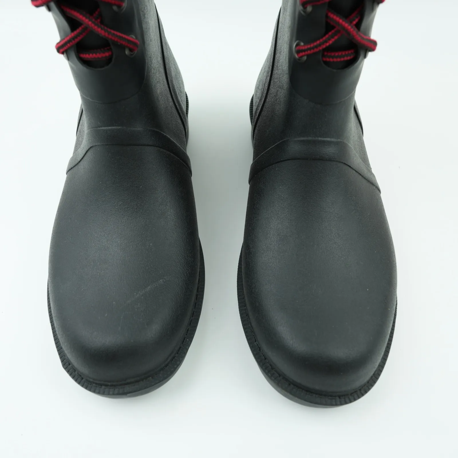 Merona Rain Boots Womens 6 Black Rubber Waterproof Lace Up Red Laces Utility - Image 8