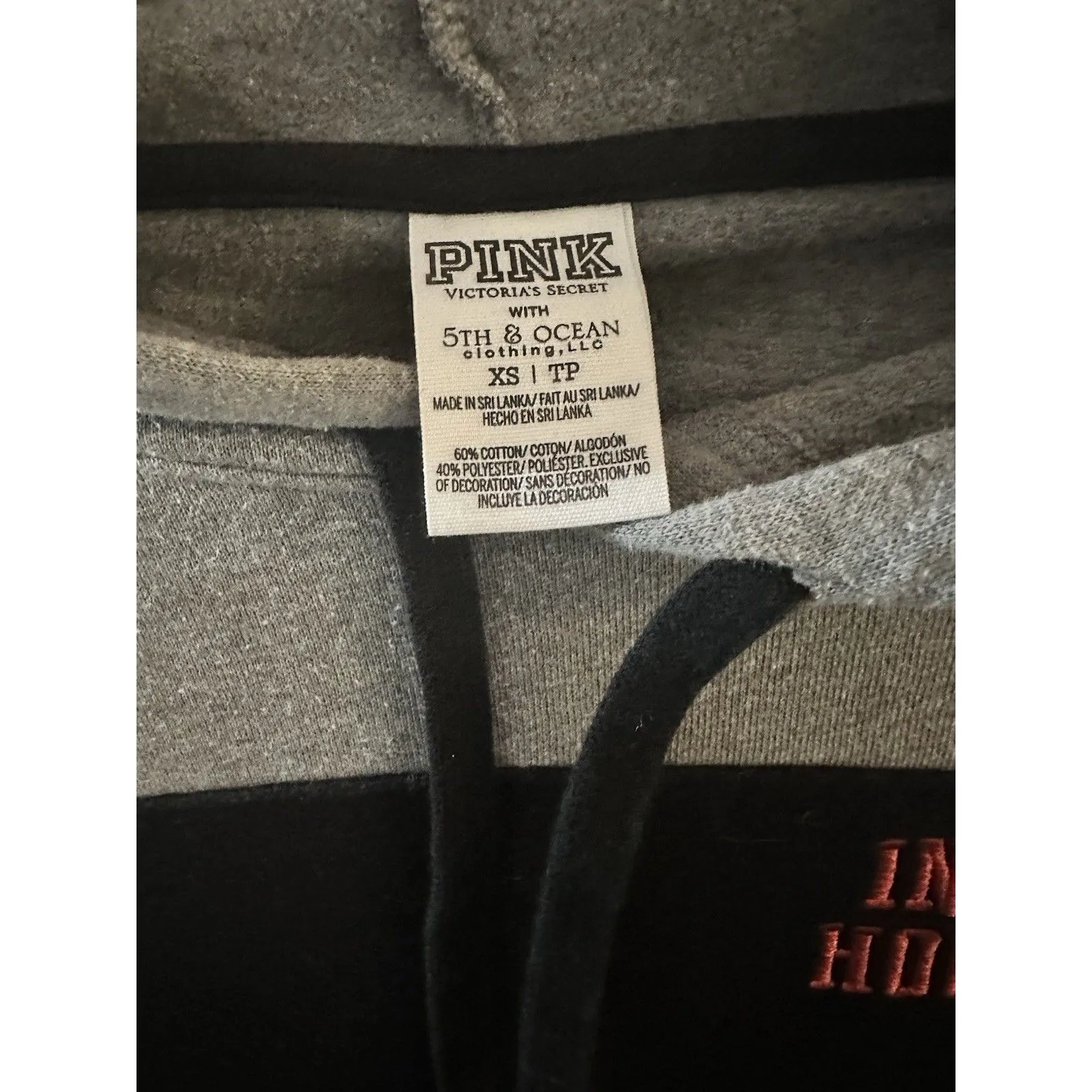 Victoria’s Secret PINK IU Indiana Hoosiers Gray & Black Hoodie Sweatshirt Sz XS - Image 5