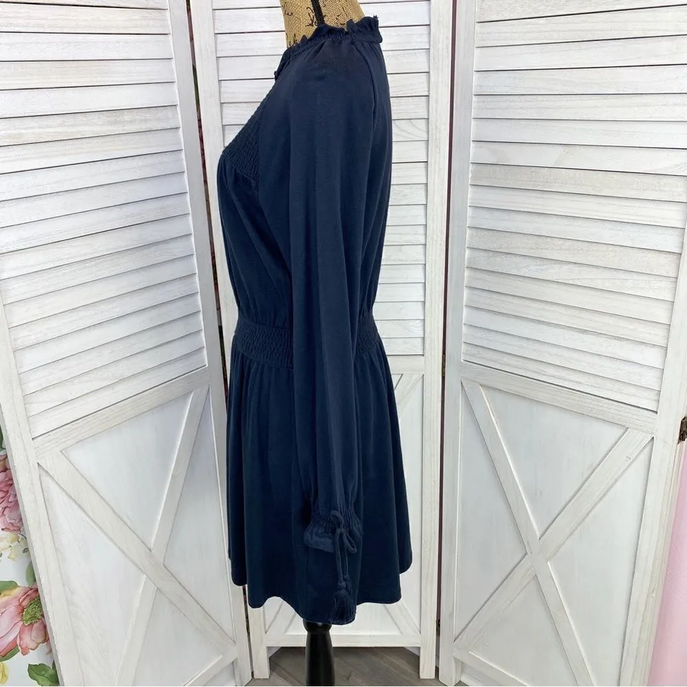 TopShop Smocked Long Sleeve Jersey Knit Skater Dress Blue 8 - Image 3