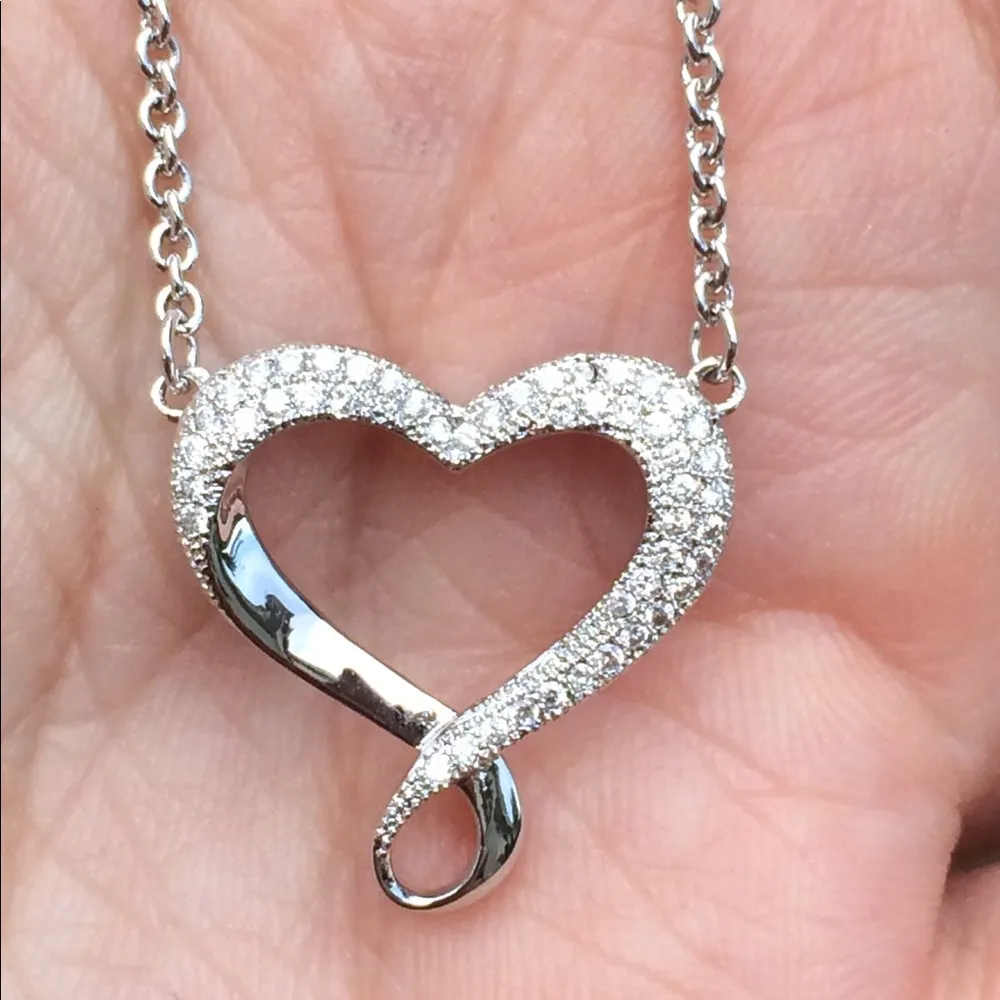 Rhodium Plated Pave CZ Infinity Heart Necklace 18 Silver - Image 2