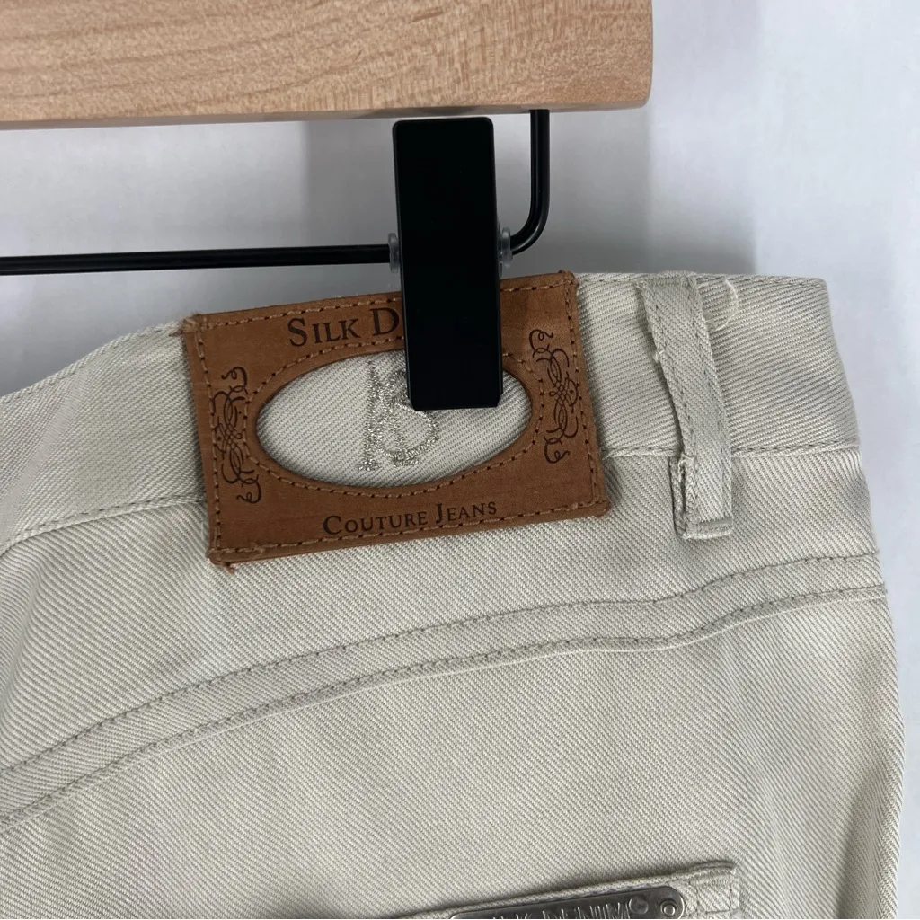 Anthony Sicari Silk Denim Lightweight Floral Sequin Beaded Bootcut Pants Size 14 Tan - Image 9