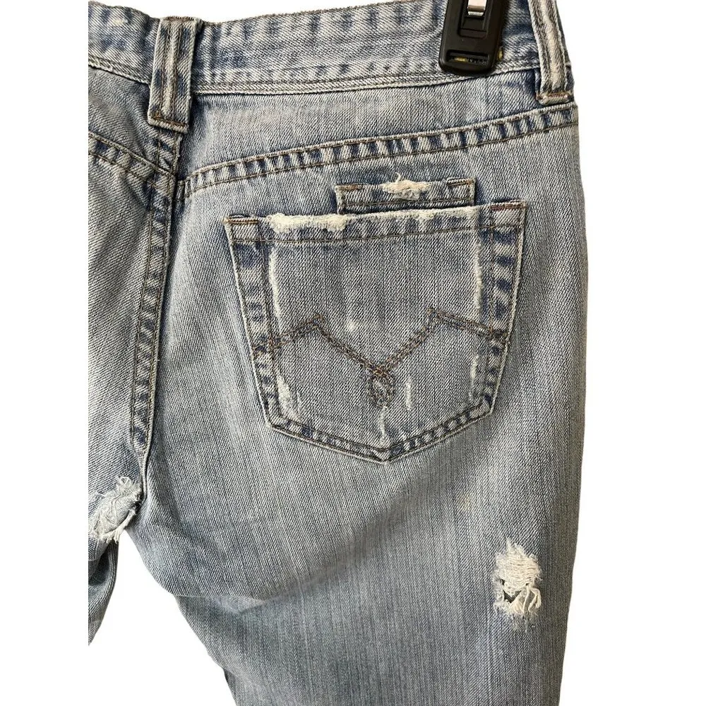 EMPYRE Low Rise Jeans Button Up Light Blue Distressed Cotton Bootcut Leg Size 7 - Image 14