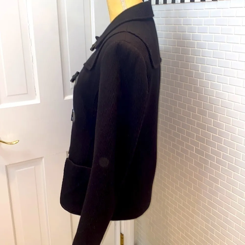 Anne Klein black wool jacket with toggle button closure. Herringbone weaveSize S - Image 4