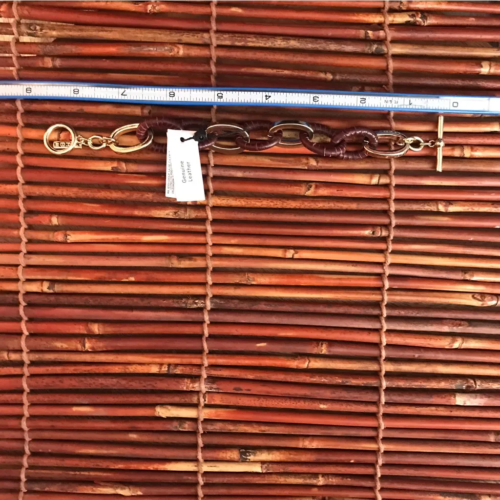 White House Black Market Large Link Leather & Gold Tone Bracelet. NWT - Image 5