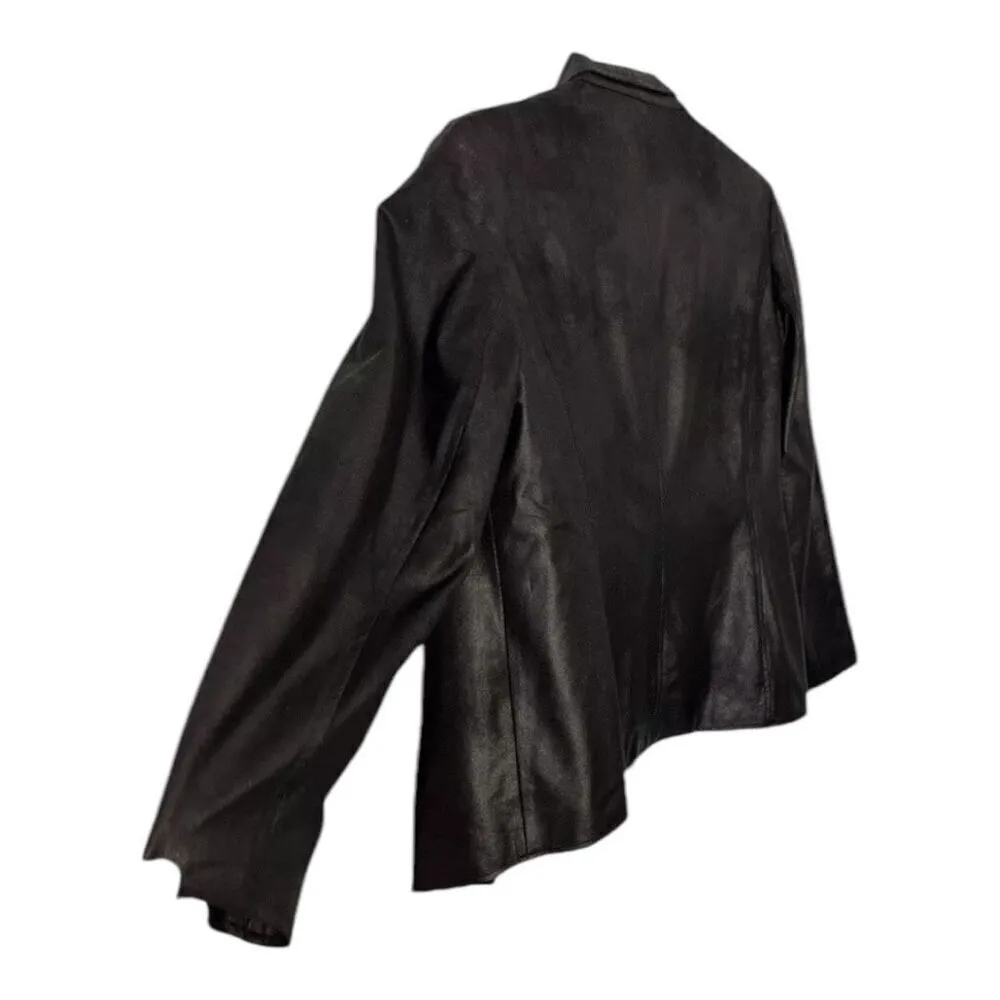 JM Collection Faux Leather Jacket Coat Draped Black Plus Size M Shoulder Padded - Image 12