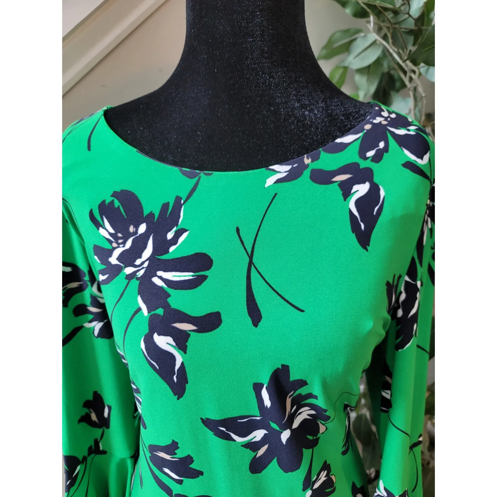 Tommy Hilfiger Dress Womens Small Green Floral Print 3/4 Sleeve Casual Chic - Image 5